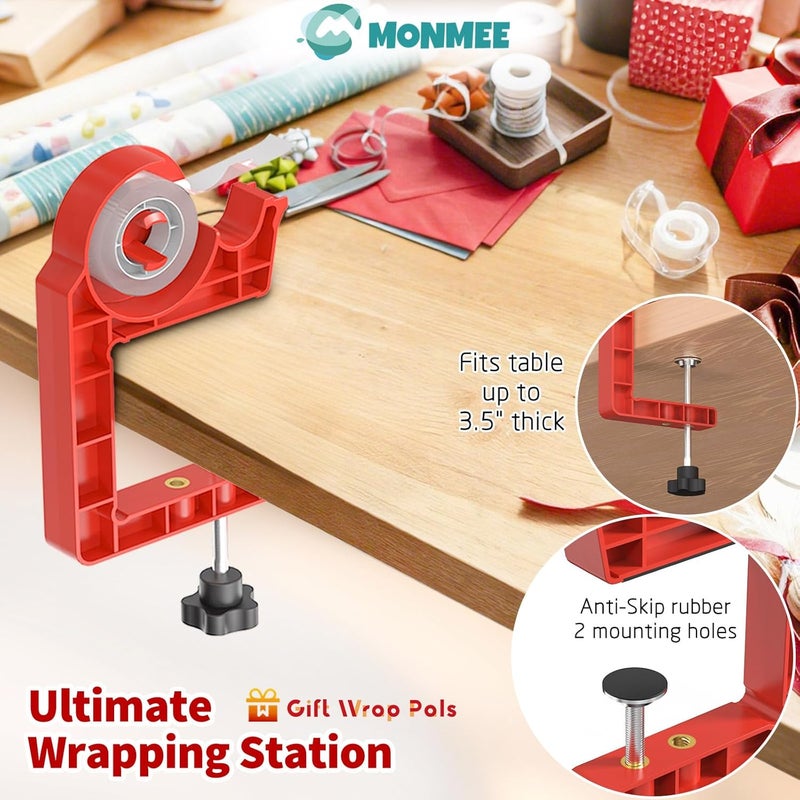 MONMEE Tabletop Gift Wrapping Tool with Tape Dispenser–2 Pack Adjustable Wrapping Paper Table Clamps with 2 Tapes–Perfect for Christmas, Holidays, and Crafting - Image 4